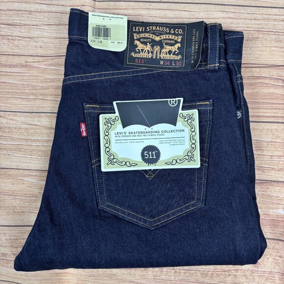 Levis 511 Slim Fit Skateboarding Jeans 34x30 Cordura Fabric Rigid Indigo - Picture 2 of 16